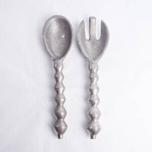 Mid Century Modernist Sculptural Silver Pewter Metal Decorative Serving Utensils